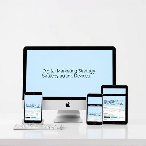 Image illustrant une stratégie de marketing digital sur différents supports.