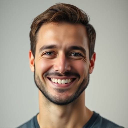 Portrait de Julien Moreau, formateur en développement personnel, affichant un sourire chaleureux et motivant.